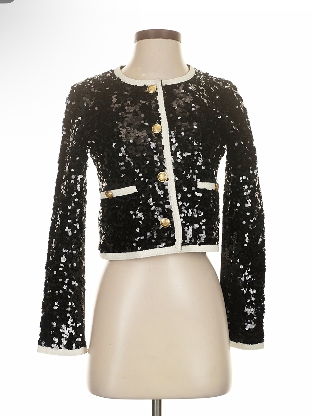 J. Crew Black Sequin Mariner Cropped Jacket - Picture 5 of 8